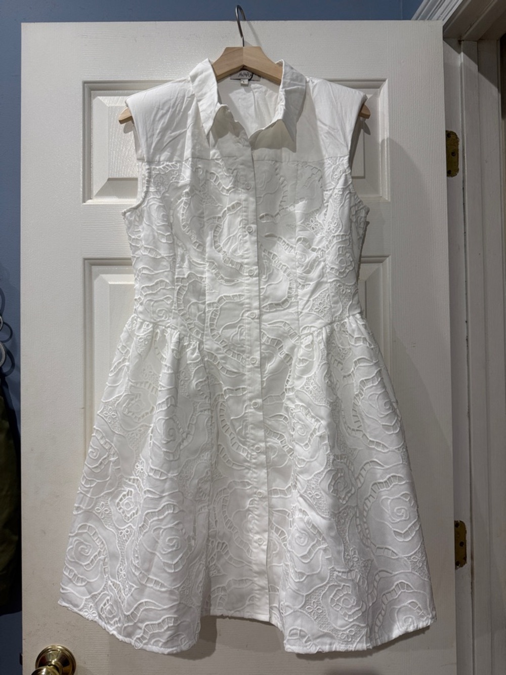 Sleeveless White Eyelet Shirtdress